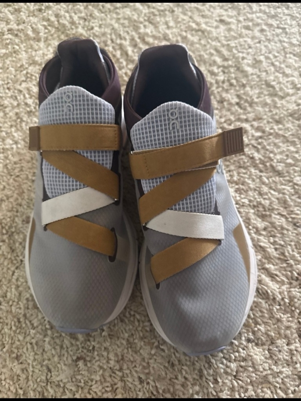 OnCloud Slip-On Velcro Athletic Shoes in Gray and Tan - Picture 2 of 5